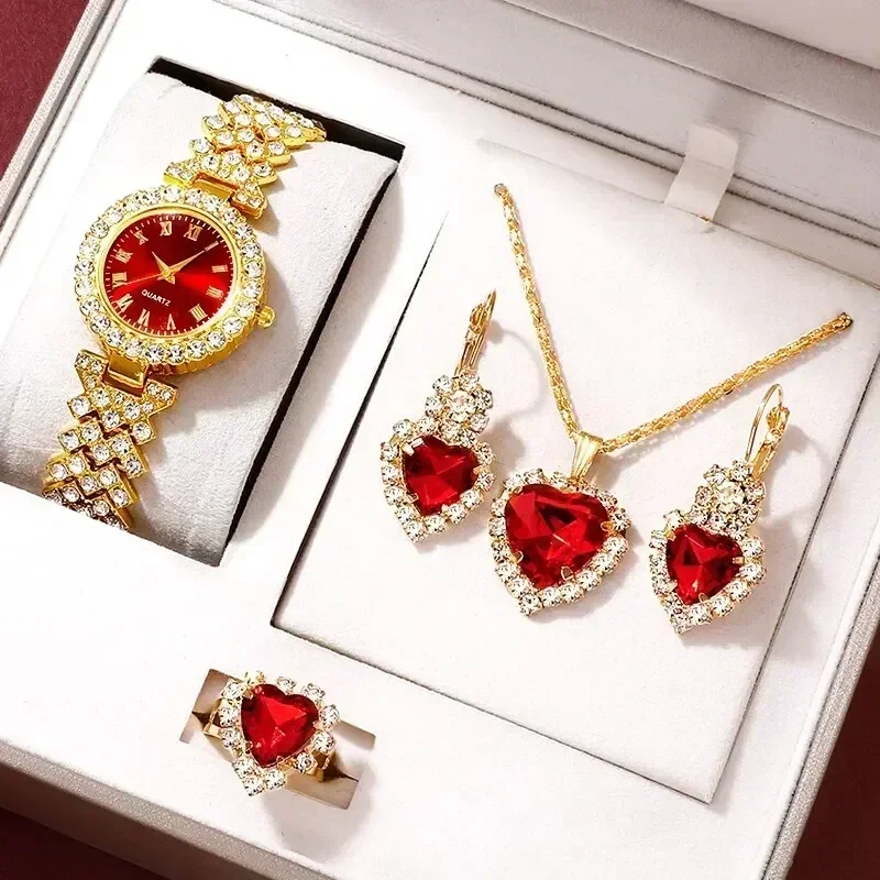 Mystery Jewelry Jar Watches - Złoty Luksusowy Zegarek Damski Pierścionek Naszyjnik